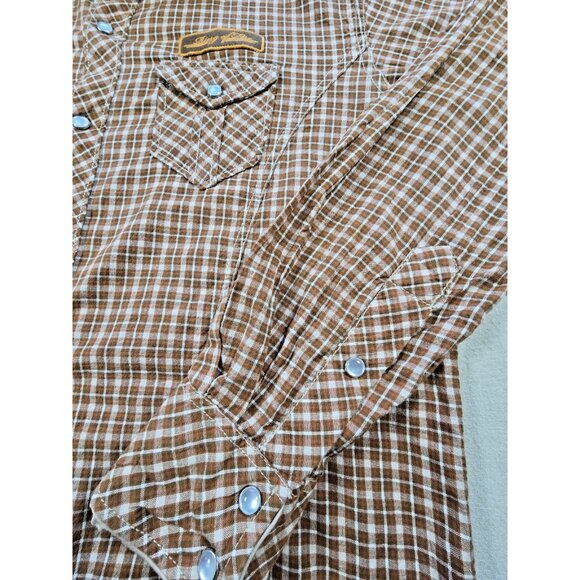 Ring of Fire Men’s M Brown Plaid Western Snap Shirt Long Sleeve Cowboy USA - Picture 4 of 16